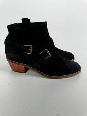 Cole Haan Jensynn Black Suede Leather Antique Brass Ankle Boots Size 7